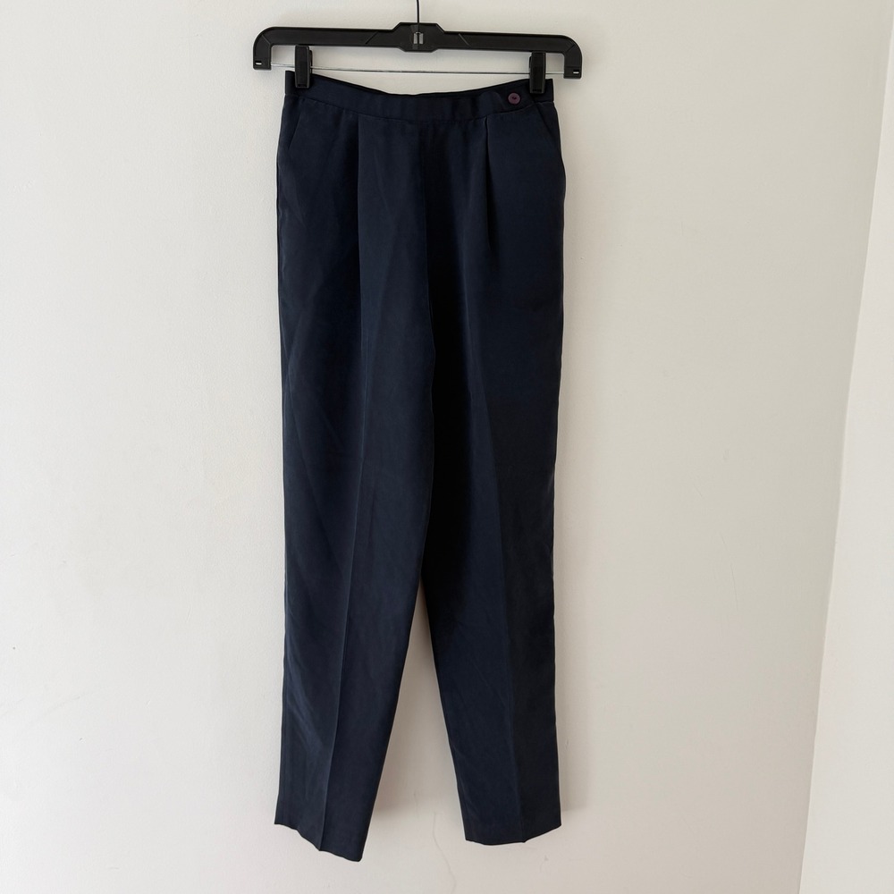 Vtg Silk Trousers Womens 8 Charcoal High Waisted Pleated Tapered Leg Minimalist